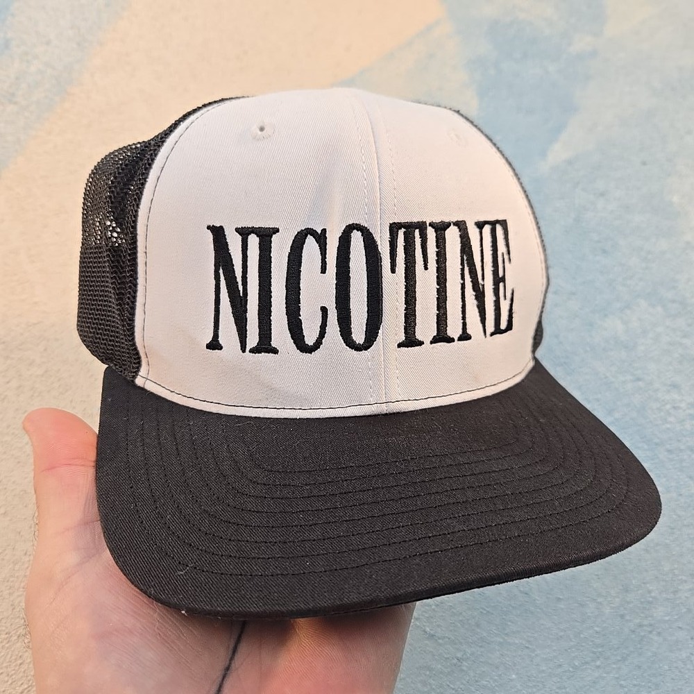 Nicotine Trucker Hat Richardson Style 112 Black White Mesh Snapback Unisex Cigs‎